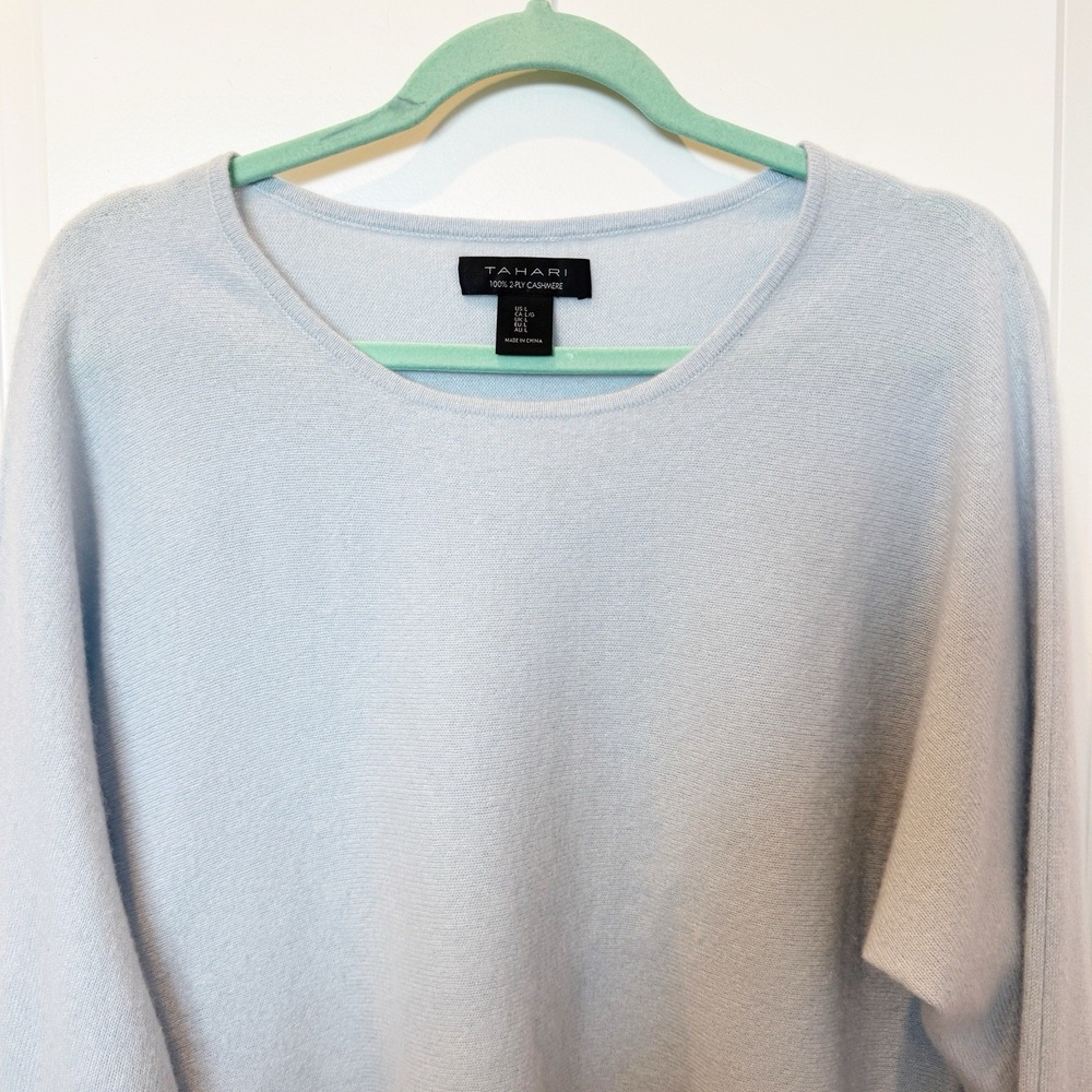 Tahari Cashmere Sweater L Blue French Girl Parisian Quiet Luxury Soft Capsule - Picture 2 of 7